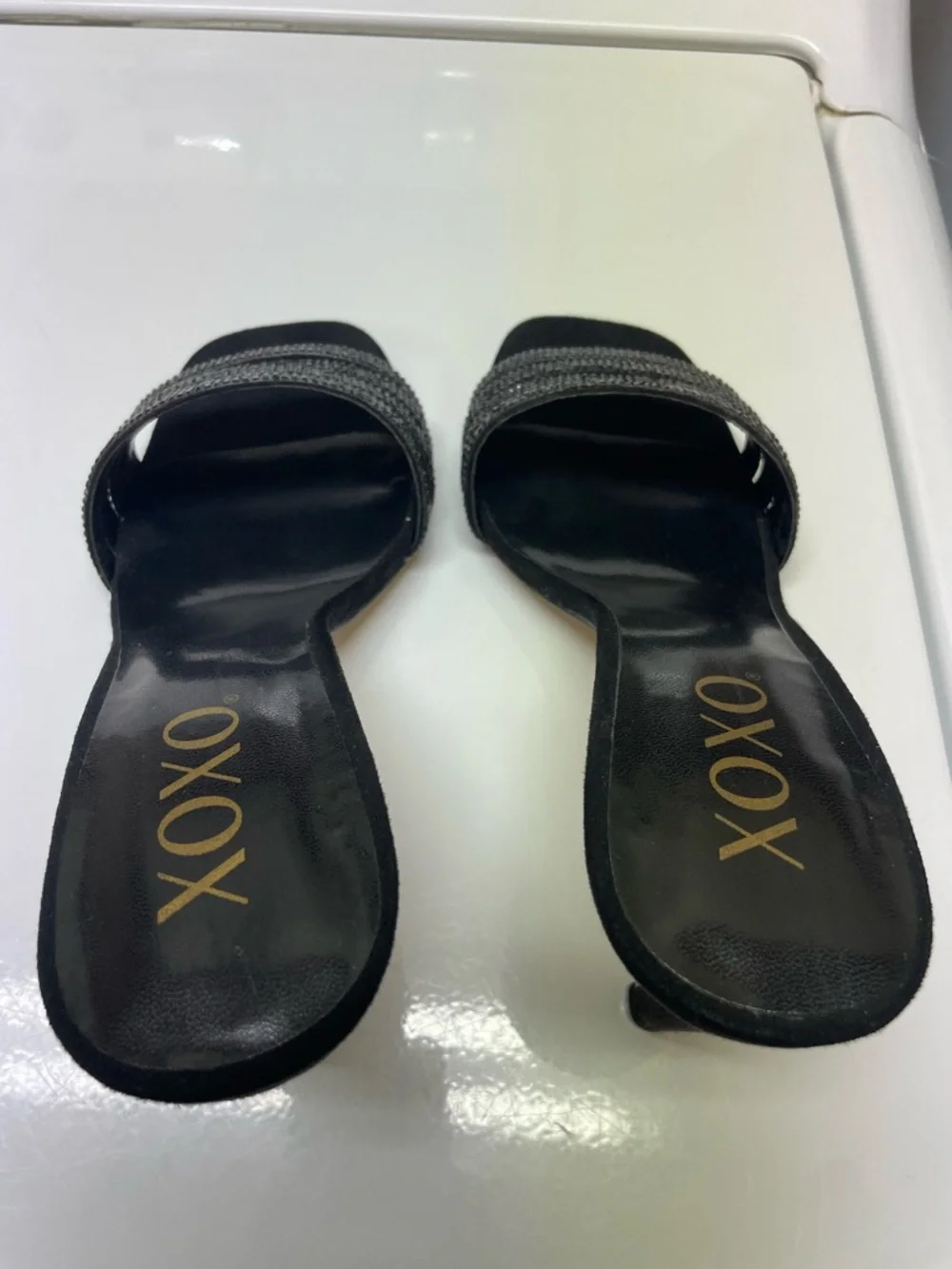 XOXO Black Sparkle Beaded Slide Mules - Picture 2 of 6